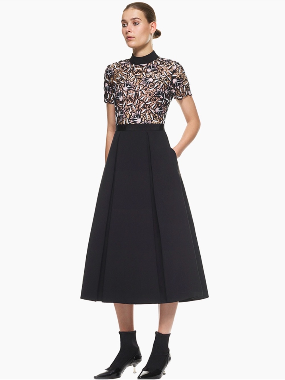 Self-Portrait Black Panelled Midi Dress NWT US Size 8 UK 12